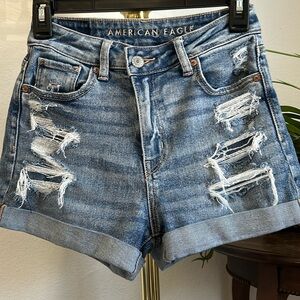 American eagle high waist a-symmetrical distressed shorts